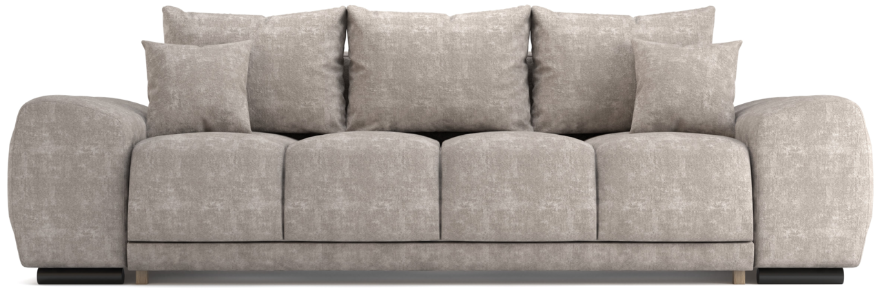 Beiges Funktionssofa mit mehreren Kissen, Frontalansicht
