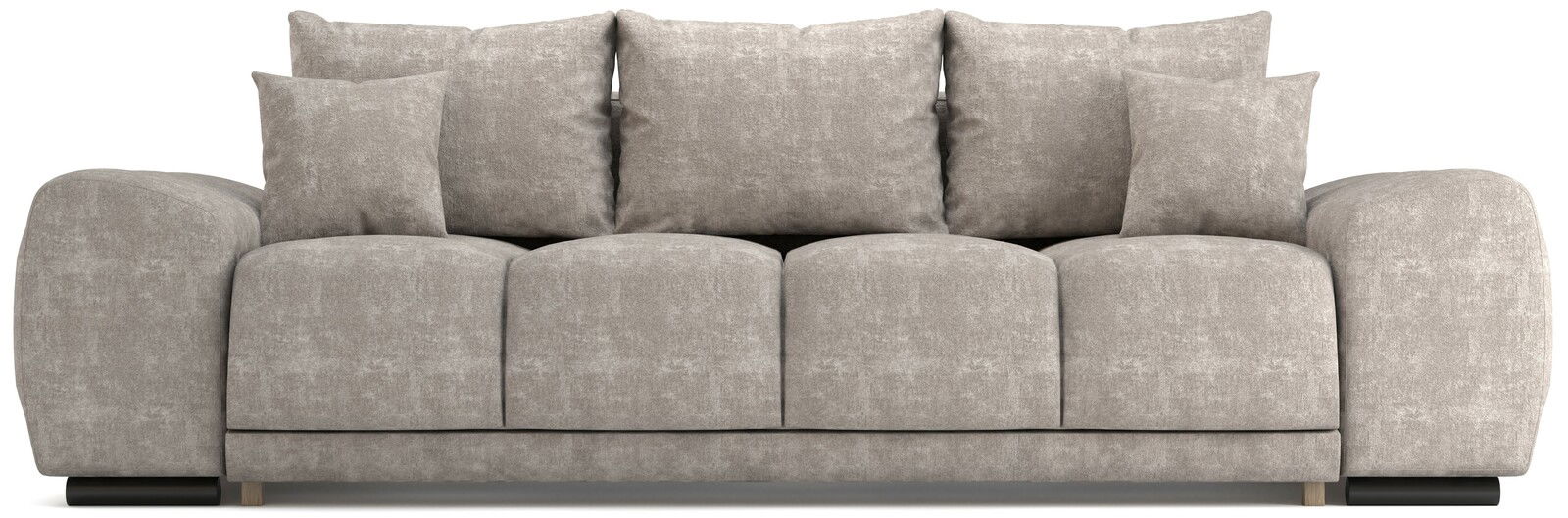 Beiges Funktionssofa mit mehreren Kissen, Frontalansicht