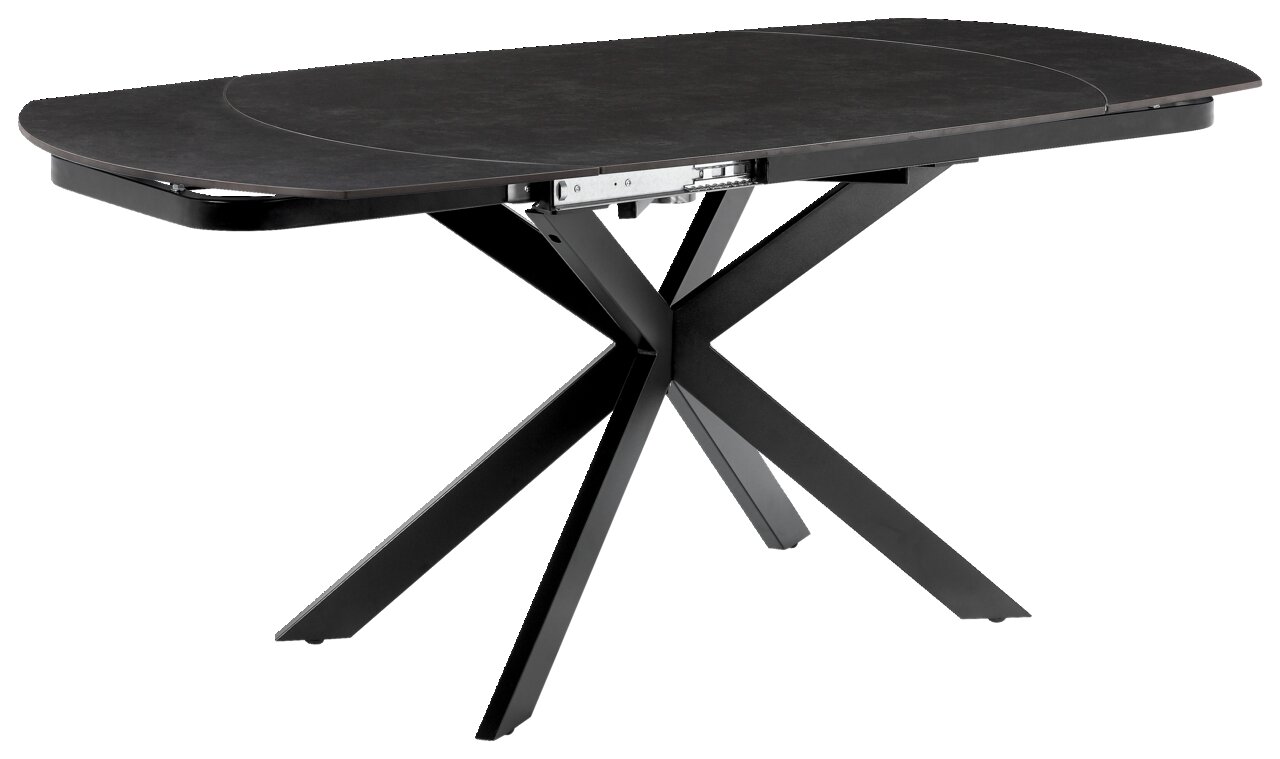 Z2 Funktions-Esstisch WENDELIN Moderner Esstisch mit schwarzer Tischplatte und X-förmigem Metallgestell, seitliche Perspektive