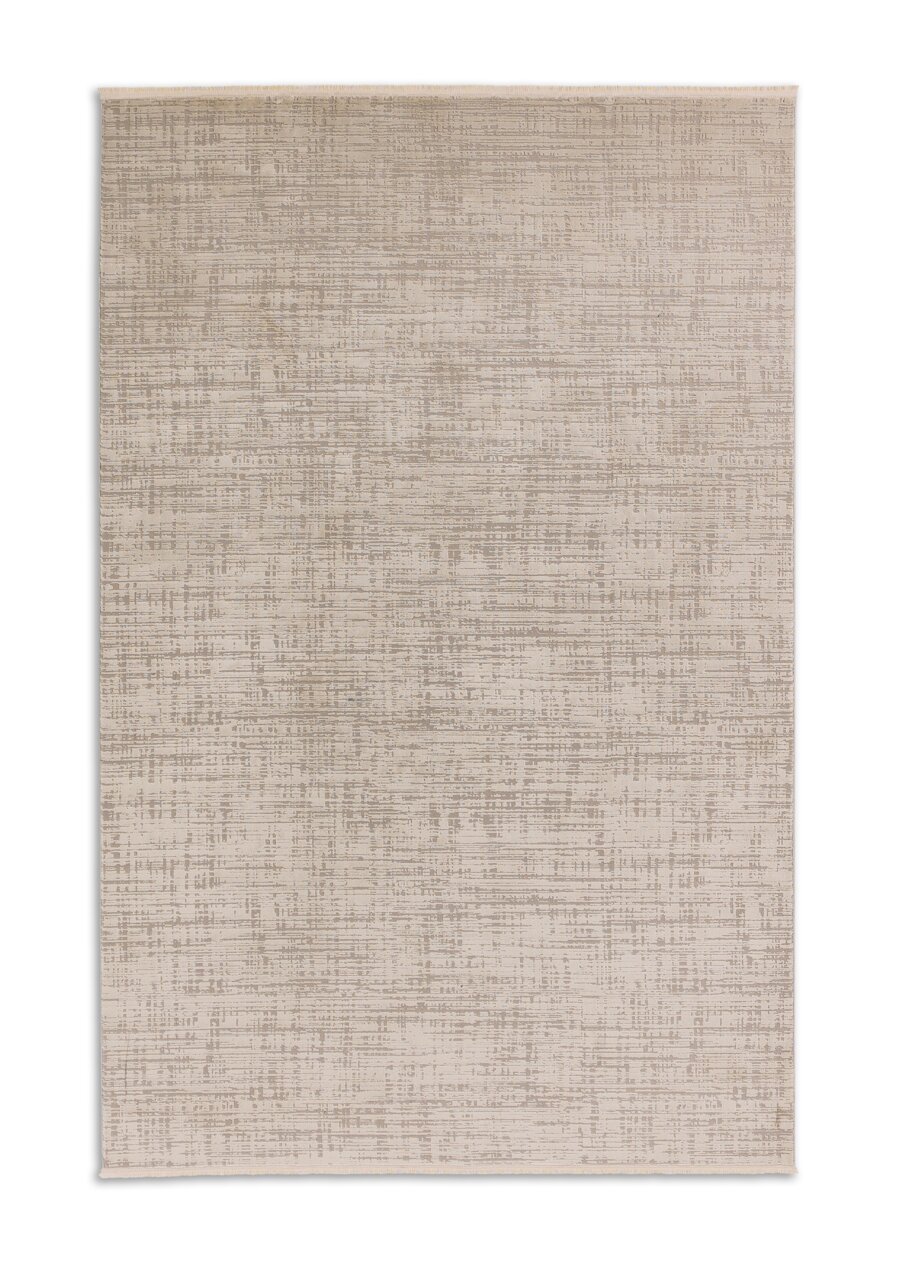 Draufsicht auf einen JOOP! Teppich in der Größe 140x200cm mit einem dezenten Linienmuster in neutralen Tönen.