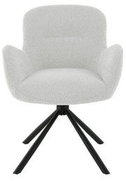 Moderne fauteuil MILANO met een lichte stoffen bekleding en een zwart metalen frame, gezien van voren.