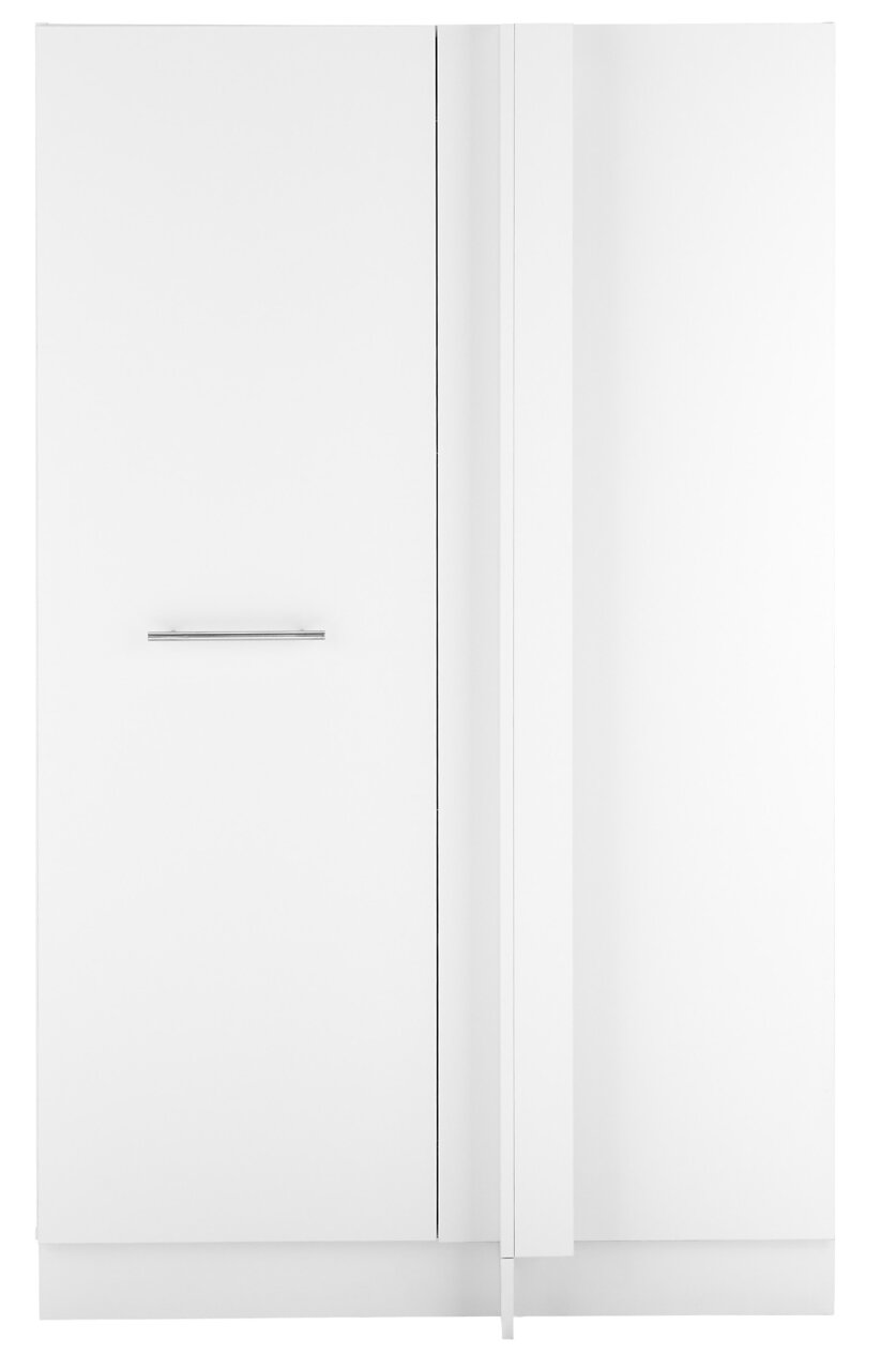 Witte hoekkast met een modern ontwerp, afgebeeld van voren