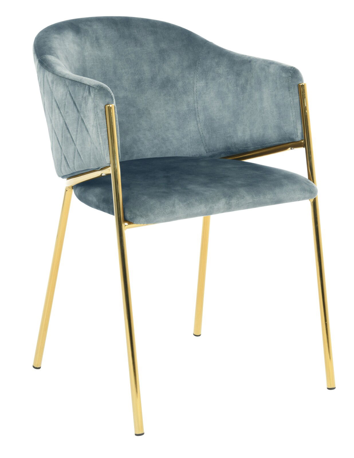 Z2 Armlehnstuhl KRONOS Moderner Armlehnstuhl mit blauem Samtbezug und goldenen Metallbeinen, seitliche Perspektive