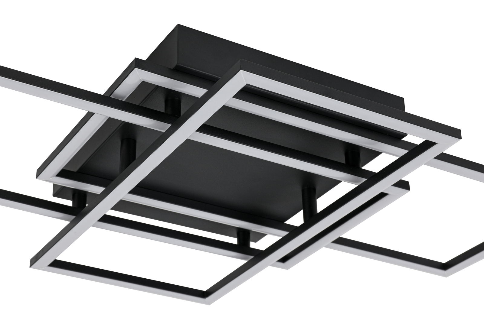 Moderne LED-Deckenleuchte in geometrischem Design, seitliche Perspektive