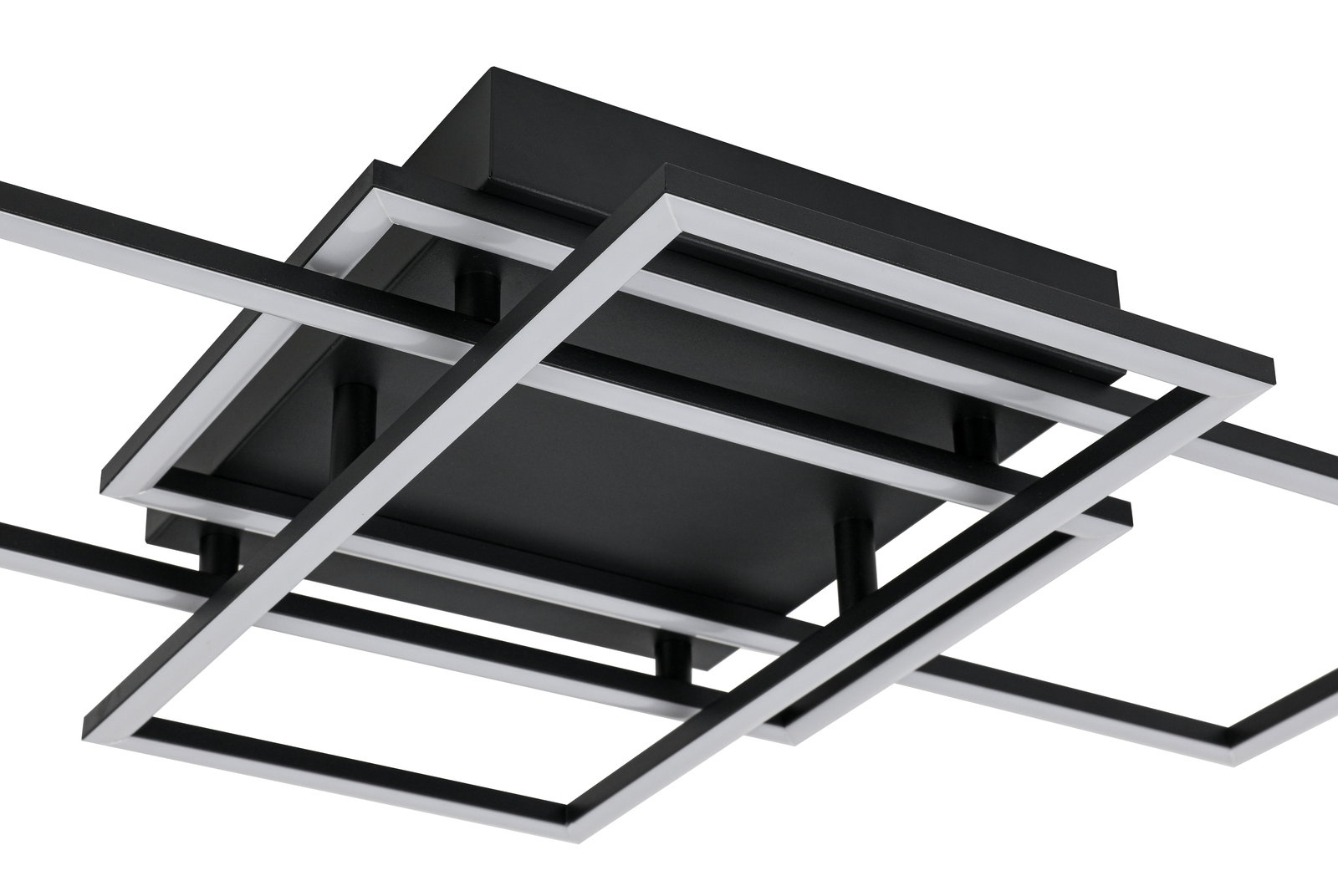 Moderne LED-Deckenleuchte in geometrischem Design, seitliche Perspektive