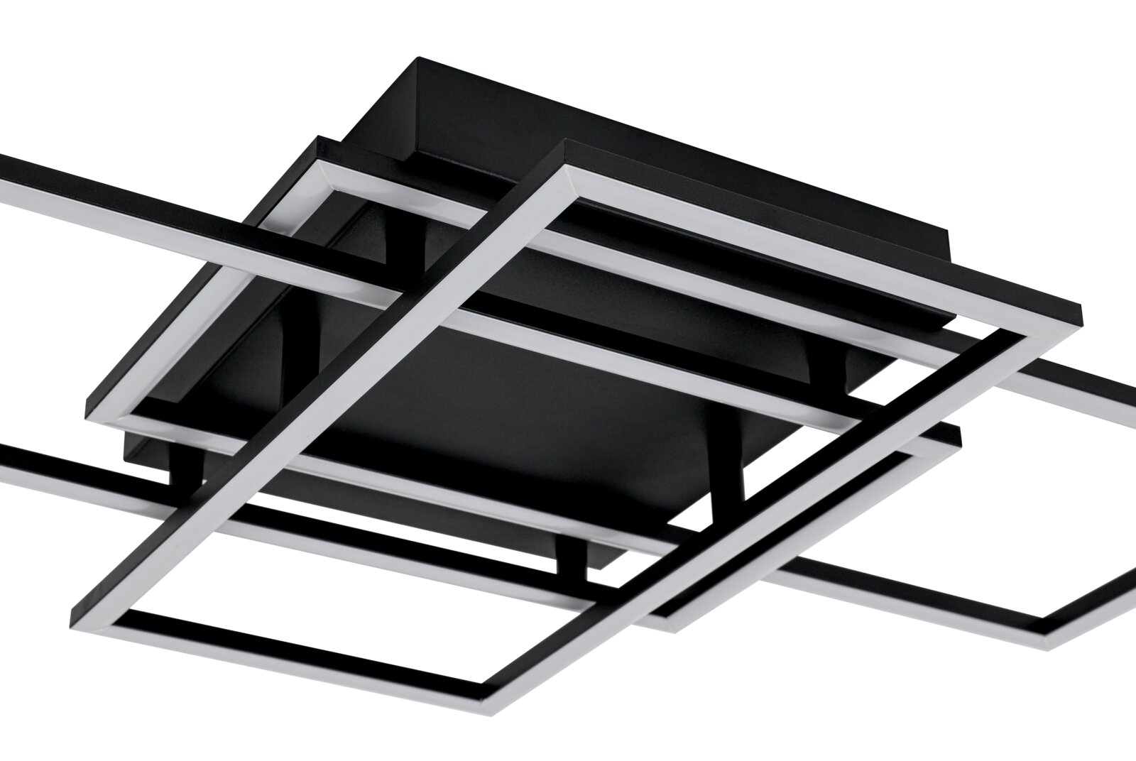 Moderne LED-Deckenleuchte in geometrischem Design, seitliche Perspektive