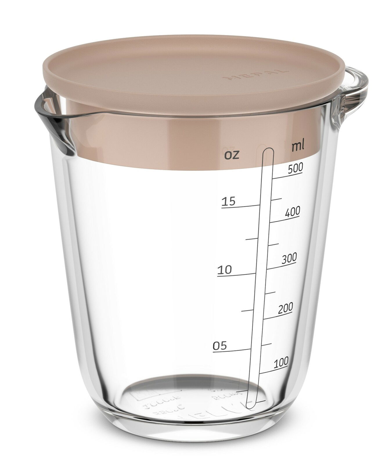 Mepal Messbecher CHEF IT Glas-Messbecher mit 500 ml Fassungsvermögen und Deckel, seitliche Ansicht