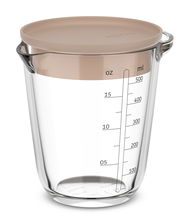 Glas-Messbecher mit 500 ml Fassungsvermögen und Deckel, seitliche Ansicht