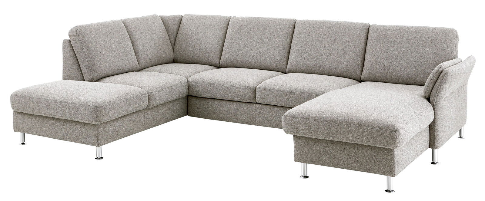 Beldomo System Ecksofa VILLACH S Graue Polsterrundecke in L-Form mit Metallfüßen, Perspektive von vorne links