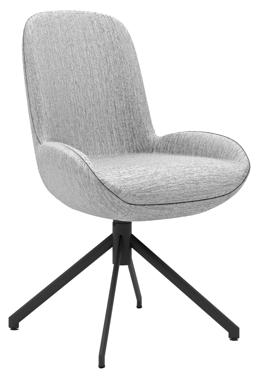 Musterring Stuhl MR HELVIN Moderner grauer Stuhl mit gepolsterter Sitzfläche und schwarzem Metallgestell, seitliche Perspektive