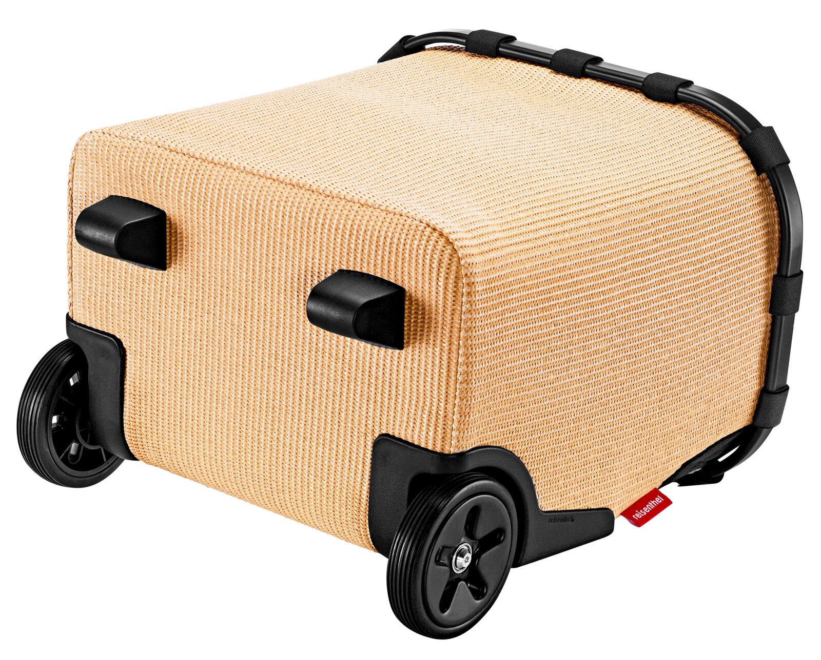 Carrycruiser in zijaanzicht met beige stoffen bekleding en zwarte wielen