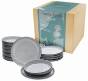 Tafelservice 12-tlg Nordic Fjord Frost aus hochwertigem Steinzeug, spülmaschinenfest und mikrowellengeeignet, seitliche Ansicht