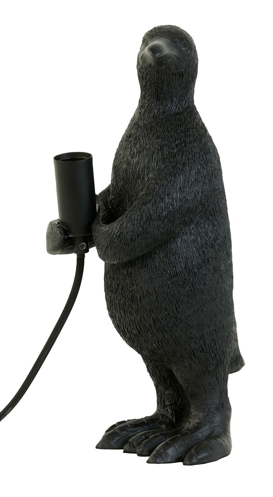 Light&Living Tischleuchte PENGUIN Schwarze Tischleuchte in Form eines stehenden Pinguins, frontal abgebildet, mit einer Lampenfassung in den Flügeln haltend.