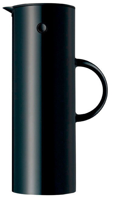 Stelton Isolierkanne 1 Liter Black Schwarze Isolierkanne 1l, seitliche Ansicht mit Griff und Ausguss.