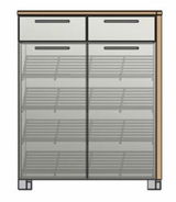 Schuhschrank mit zwei Schubladen und mehreren Regalböden, frontale Ansicht