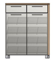 Schuhschrank mit zwei Schubladen und mehreren Regalböden, frontale Ansicht