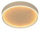 Runde LED-Deckenleuchte mit warmem, strukturiertem Licht, seitliche Perspektive