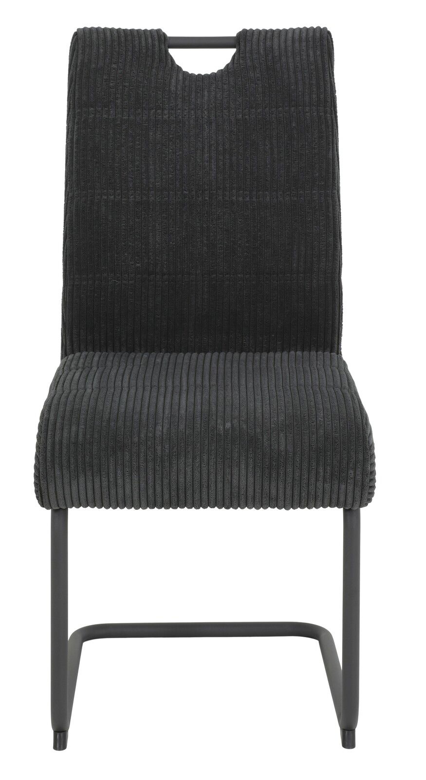 Schwarzer Schwingstuhl mit geripptem Stoffbezug, Vorderansicht