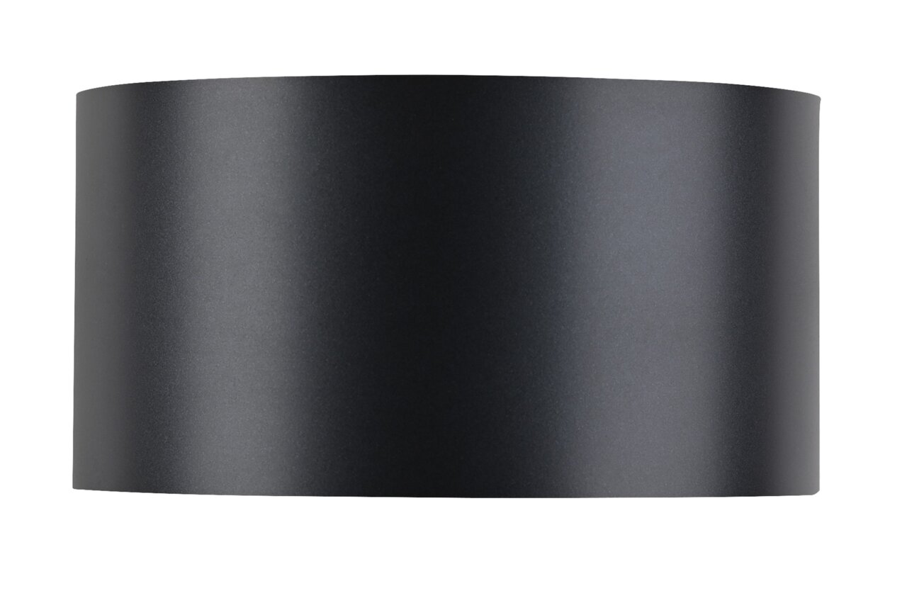 Schwarze, zylindrische Wandleuchte PURE CLIPSE von Paul Neuhaus, frontal abgebildet.