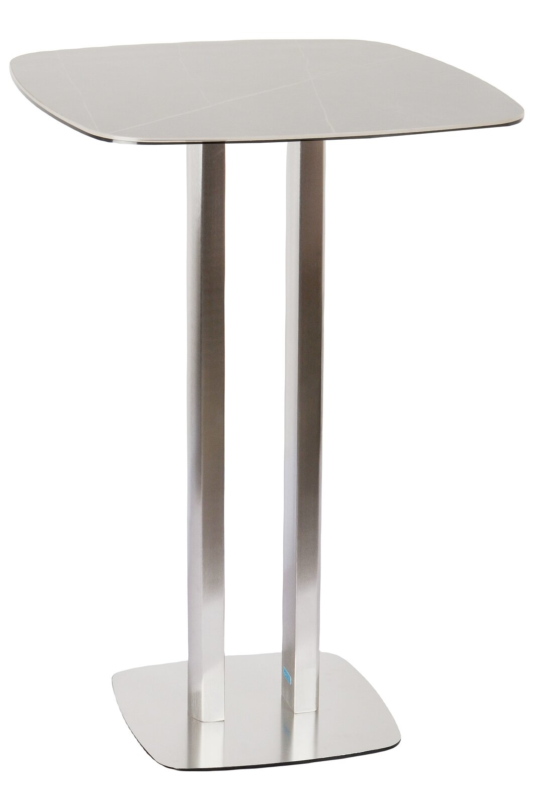 Novel Bartisch GIO Moderner Bartisch aus Edelstahl mit quadratischer Tischplatte, seitliche Perspektive