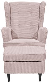 Gemütlicher Sessel mit Hocker in rosa Cordstoff, Frontalansicht