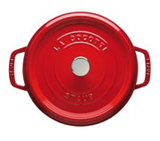 Rote runde Cocotte mit Deckel, Draufsicht