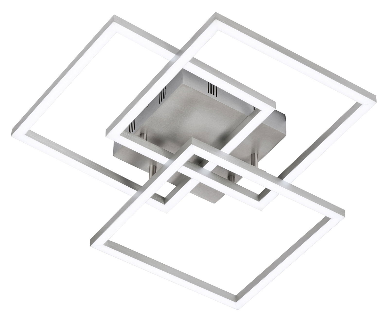 Moderne Deckenleuchte Seth mit geometrischem Design aus drei überlappenden quadratischen Rahmen, seitliche Perspektive