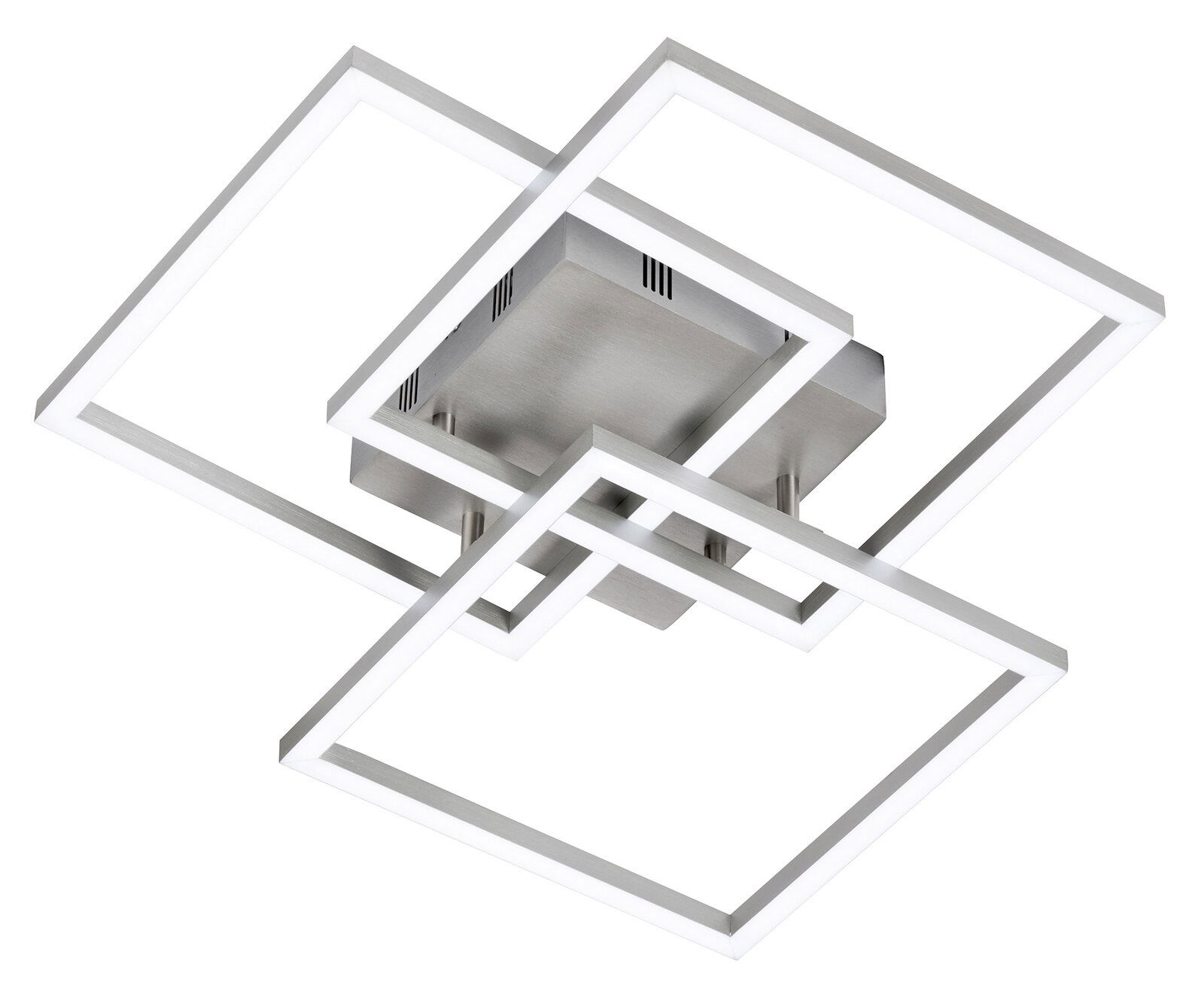 Moderne Deckenleuchte Seth mit geometrischem Design aus drei überlappenden quadratischen Rahmen, seitliche Perspektive