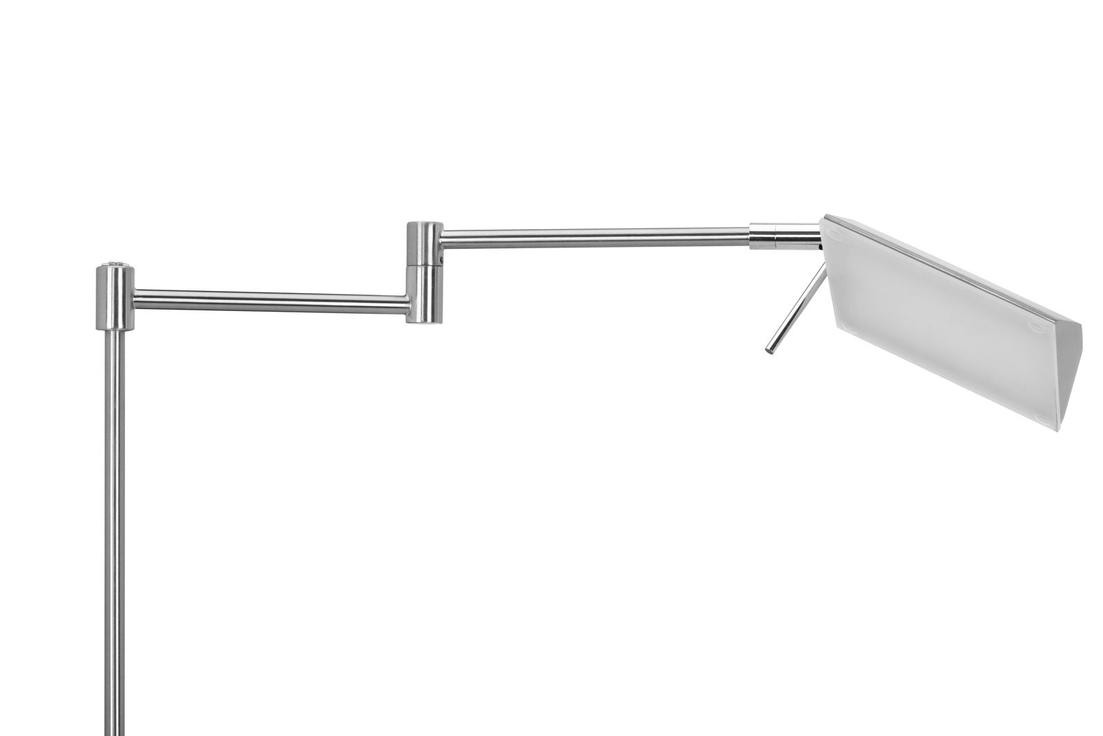 Moderner LED-Deckenfluter aus Metall mit verstellbarem Arm, seitliche Perspektive.