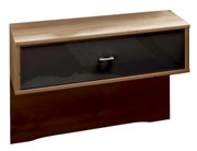 Moderner Nachtschrank aus Holz mit dunkler Schubladenfront, seitliche Perspektive