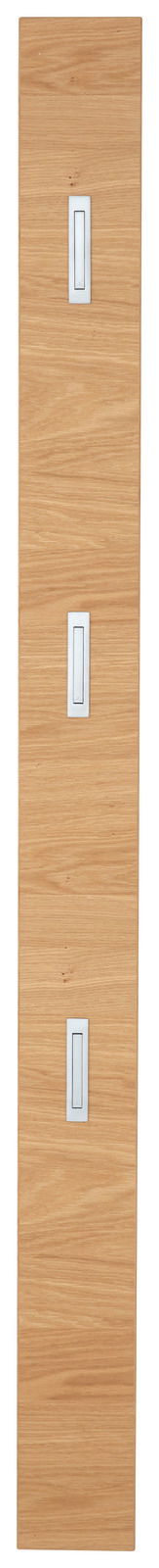 Garderobenpaneel aus Holz mit drei Haken, frontale Ansicht