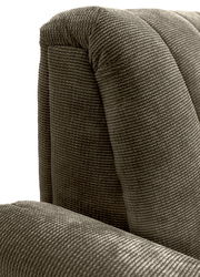 Nahaufnahme einer 2,5er-Sitzbank mit strukturiertem Stoffbezug in seitlicher Perspektive.