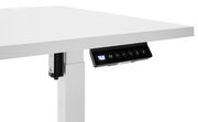 Weißer E-Schreibtisch mit digitalem Bedienfeld, seitliche Perspektive