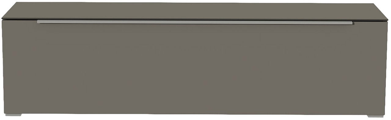 Moderano TV-Lowboard BORMIO Frontansicht eines grauen TV-Lowboards mit schlichtem Design und einer langen Griffleiste.