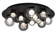 Moderne led-plafondlamp met meerdere bolvormige glazen elementen, zijaanzicht