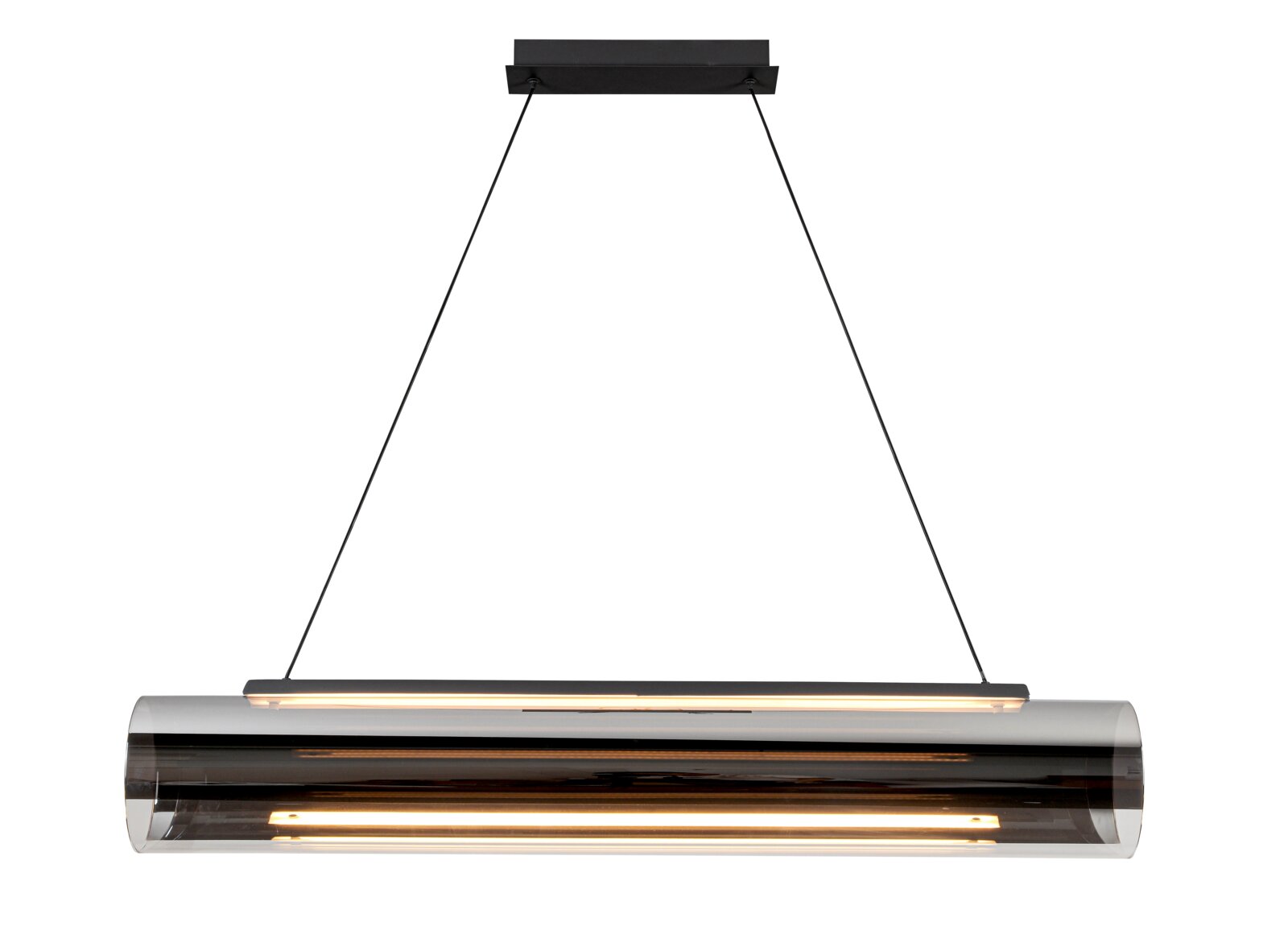 Moderne LED-Hängeleuchte in zylindrischer Form, seitliche Perspektive