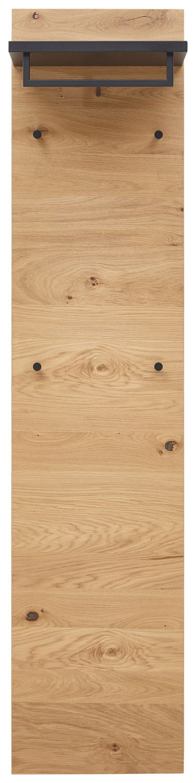 Dieter Knoll Garderobenpaneel schmal SAVONA Garderobenpaneel schmal aus Holz mit schwarzer Ablage und Haken, Frontalansicht