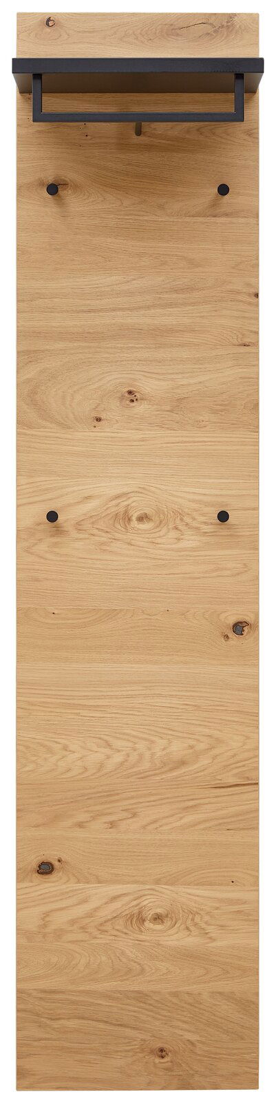 Dieter Knoll Garderobenpaneel schmal SAVONA Garderobenpaneel schmal aus Holz mit schwarzer Ablage und Haken, Frontalansicht