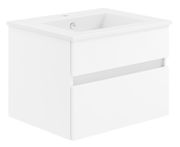 Weiße Badkombination aus der Serie NEXT4YOU von Puris mit zwei Schubladen, seitliche Perspektive