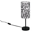 Zylindrische Tischleuchte mit Zebramuster, seitliche Perspektive