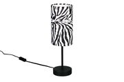 Zylindrische Tischleuchte mit Zebramuster, seitliche Perspektive