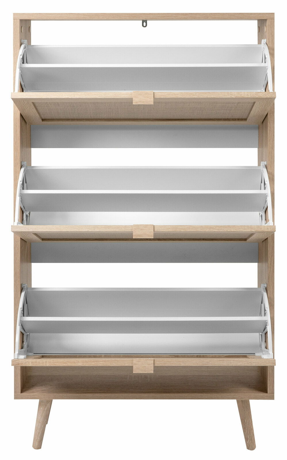 Schuhkipper aus Holz mit drei Klappen, frontal betrachtet