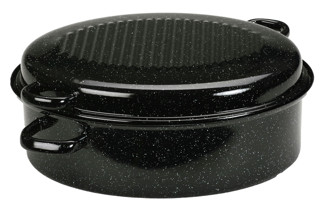 kochstar Bräter Oval black COOKWARE Schwarzer ovaler Bräter mit Deckel, seitliche Perspektive