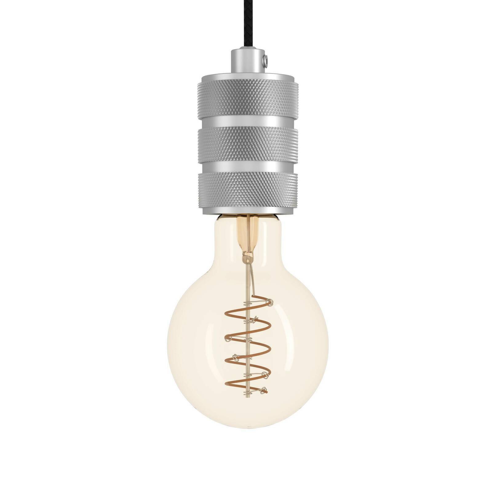 Pendelleuchte YORTH mit sichtbarem Glühfaden, silberne Fassung, Frontalansicht