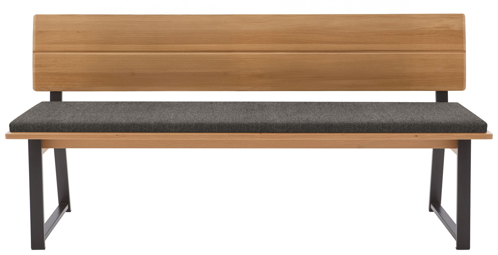 Valnatura Bank 130 LARINO Holzbank mit grauem Polster und Metallbeinen, Vorderansicht