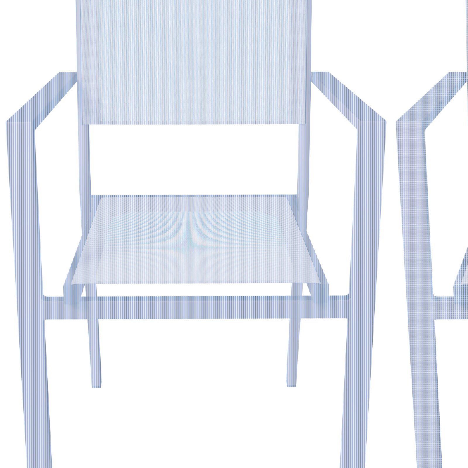 Moderner Stapelsessel mit türkisfarbenem Sitz und Rückenlehne, aus der Frontalperspektive.