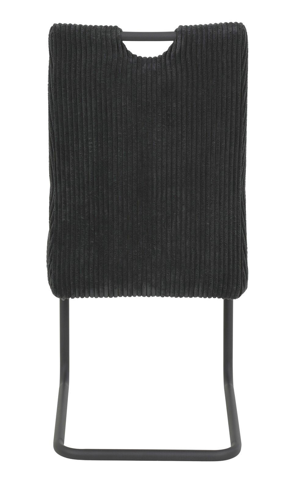 Schwingstuhl mit schwarzem, geripptem Stoffbezug, Vorderansicht