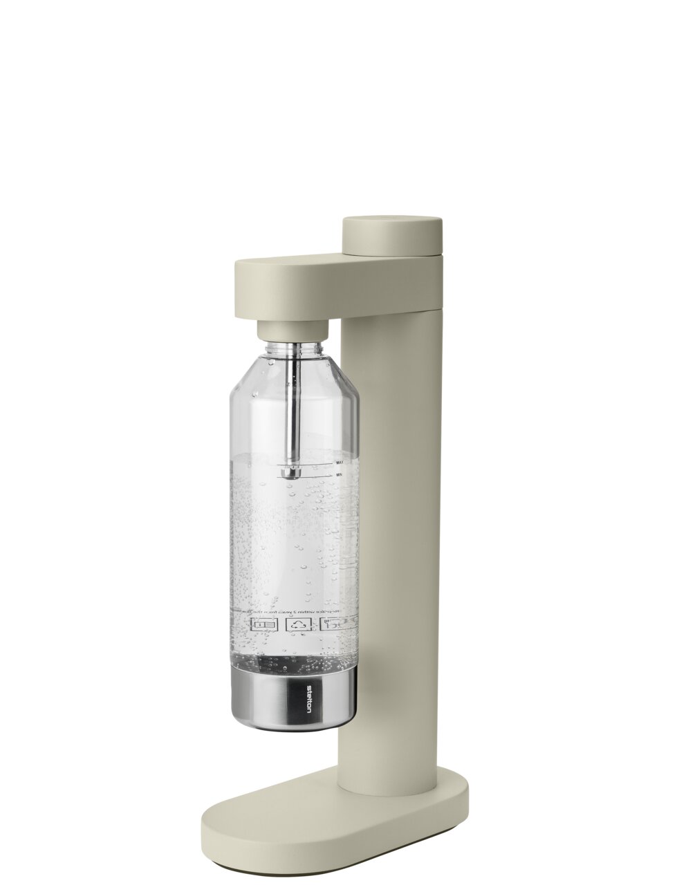 Stelton Wassersprudler BRUS Wassersprudler in der Farbe Soft Sand, seitliche Perspektive