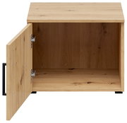Offener Aufsatzschrank aus Holz mit einer Tür, die nach links geöffnet ist, Frontansicht