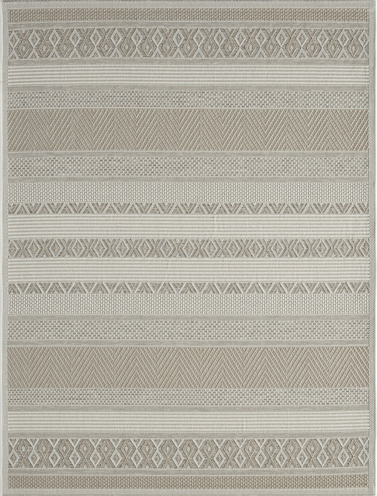 Merinos Outdoorteppich OTTOWA Rechteckiger Teppich in Beige und Creme mit gewebten Streifen und geometrischen Ethno-Mustern, Draufsicht von oben auf das gesamte Produkt